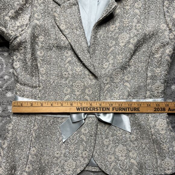 ODILLE Anthropologie BROCADE Jacket Blazer Size 8 Wool Blend Bow Detail Coquette - Picture 8 of 10